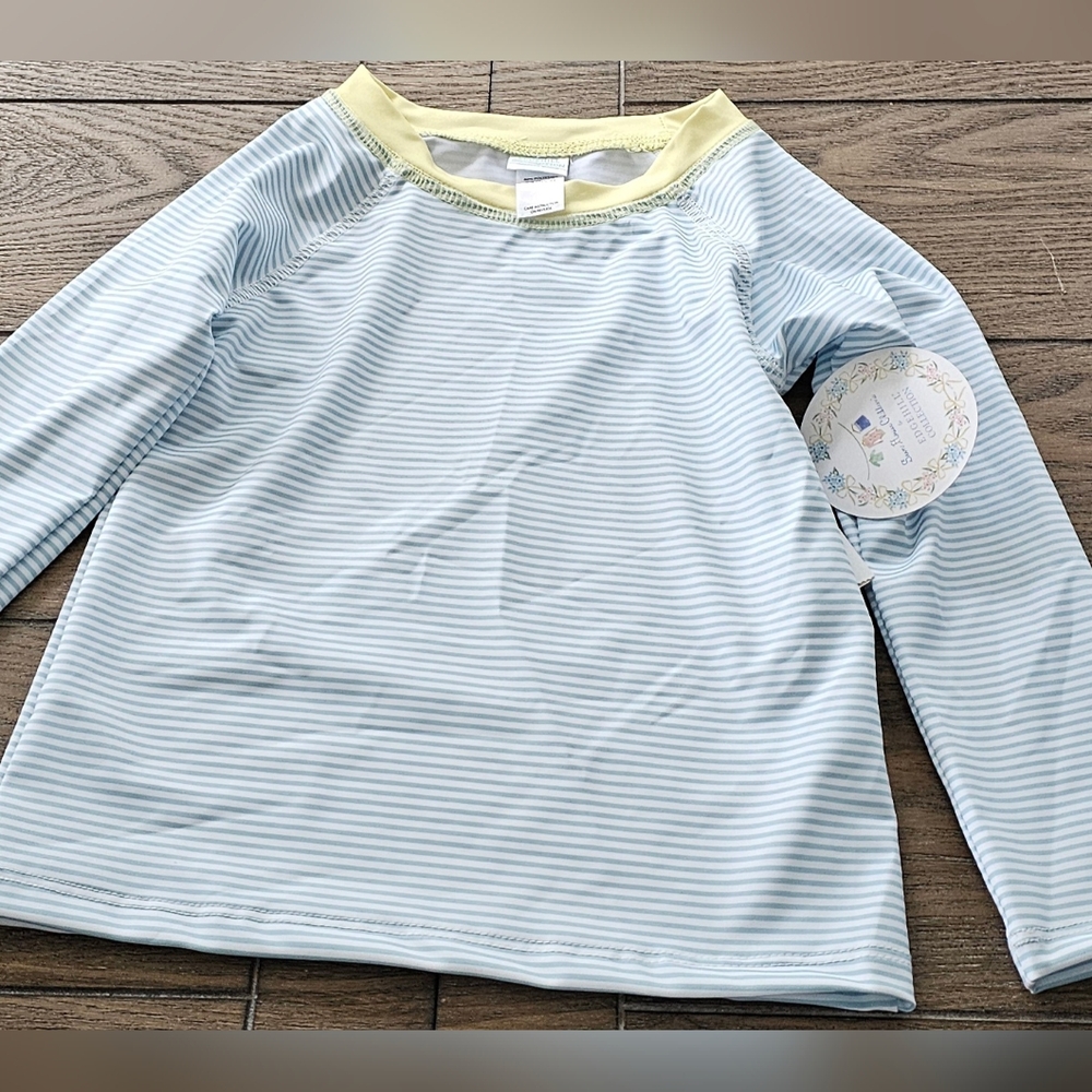 New EdgeHill collection Striped Long Sleeve swim Shirt with Yellow Trim